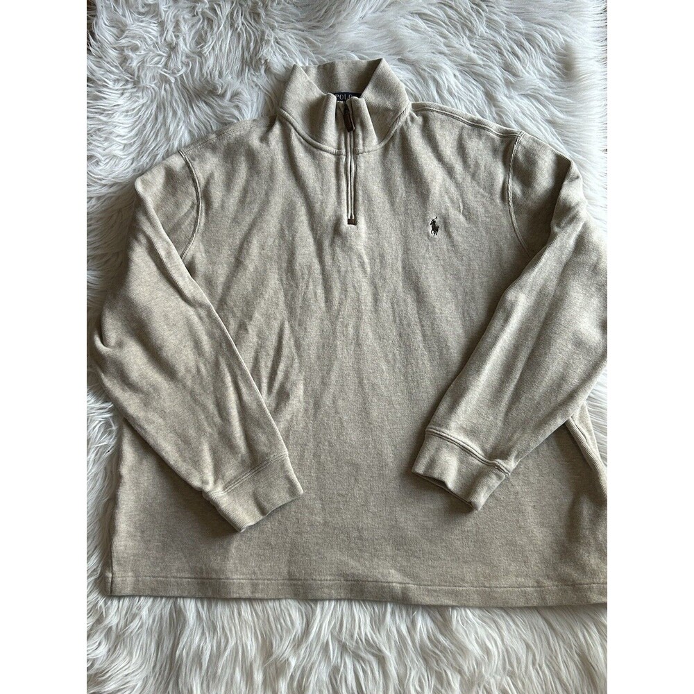 Polo By Ralph Lauren Men’s XXL Beige Jumper Sweater Pony 1/4 Zip Pullover BIN R